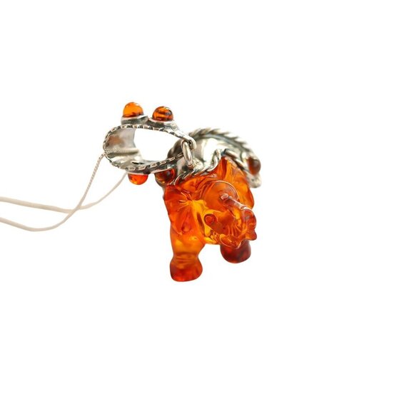 Sterling Silver & Amber Elephant Pendant Baltic Amber Circus Elephant Pendant Necklace in 925 Sterling Silver